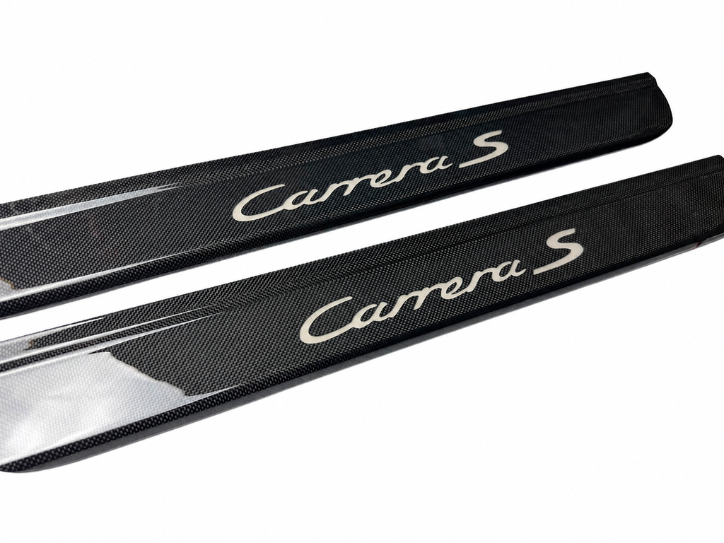Porsche 997 and 987 illuminated carbon fiber door sills with carrera S script