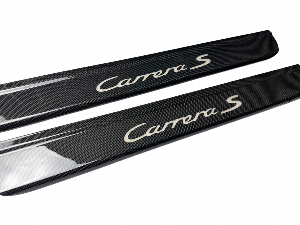 Porsche 997 and 987 illuminated carbon fiber door sills with carrera S script